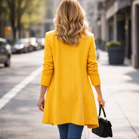 Women's Fashion Coat For an urban uptown look Color: Mustard - Picture 2 of 3